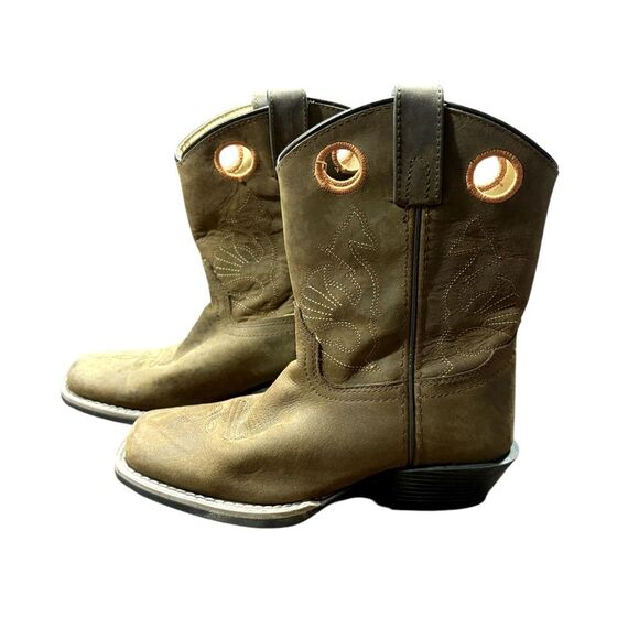 Masterson Boot Co Cowboy Western Boots Brown Leather Round Toe Kids Size 2 - Picture 2 of 9